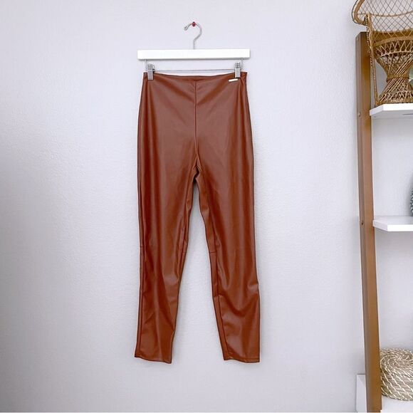 Faux Leather Cognac Leggings - Picture 1 of 7